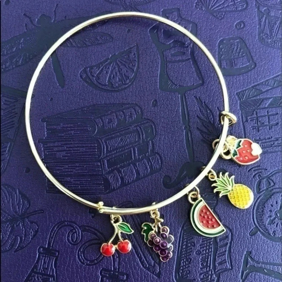 Fruit Fruity Gold Tone Stainless Steel Adjustable Charm Bracelet - Picture 1 of 3